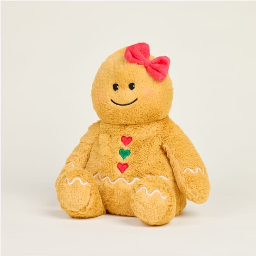 Gingerbread girl bow Warmies Cozy Plush in Soft Brown